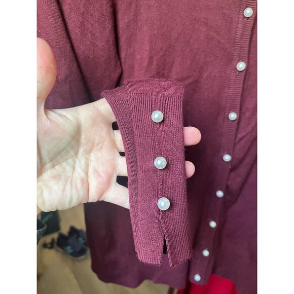 Basement Basic Pearl Detail Burgundy Cardigan S - Picture 2 of 4
